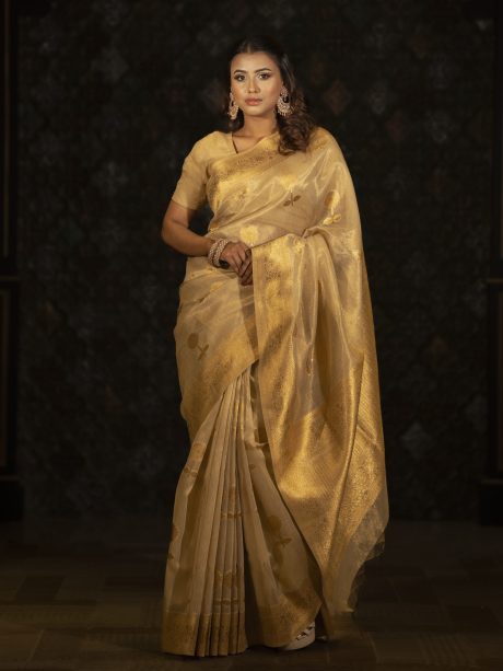Golden Zari Designed Kora Silk Saree