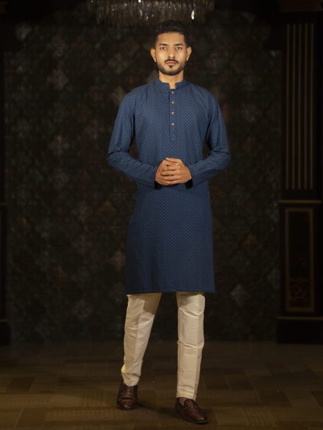 Printed Designer Cotton Blue Panjabi
