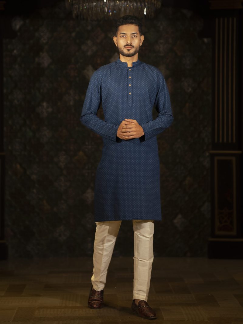 Printed Designer Cotton Blue Panjabi