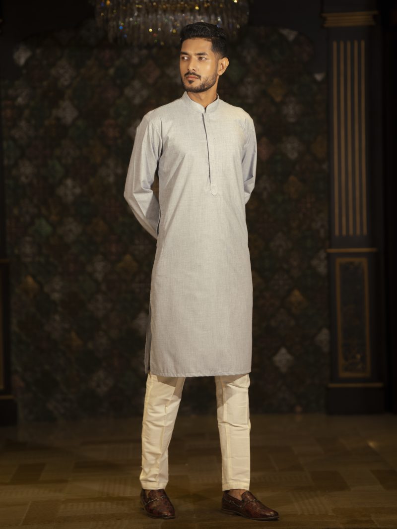 Light Gray Cotton Panjabi For Eid