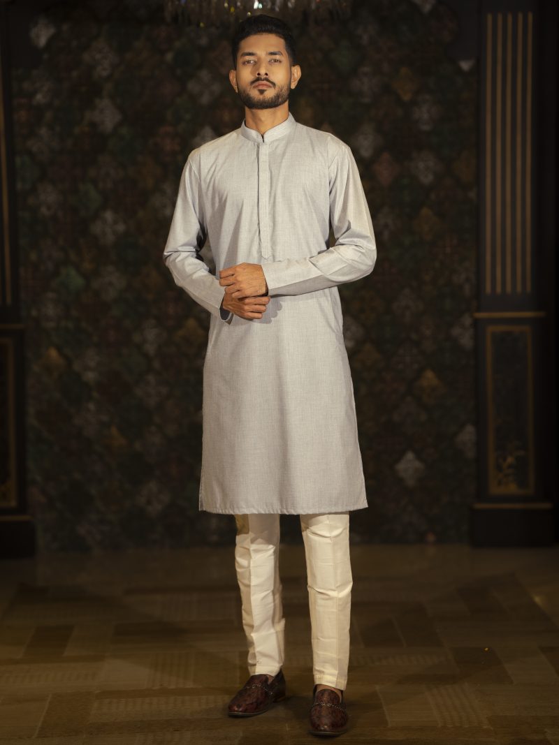 Light Gray Cotton Panjabi For Eid