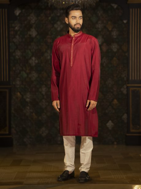 Gorgeous Maroon Color Casual Wear Cotton Panjabi