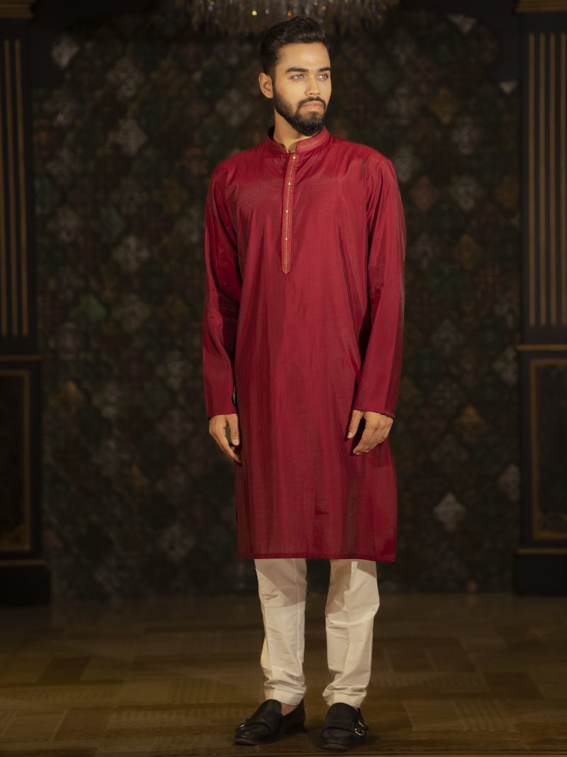 Gorgeous Maroon Color Casual Wear Cotton Panjabi