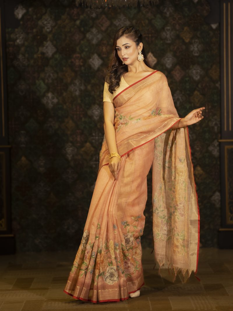 Light Peach Colored Casual Wear Saree