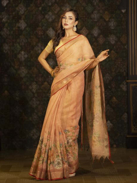 Light Peach Colored Casual Wear Saree