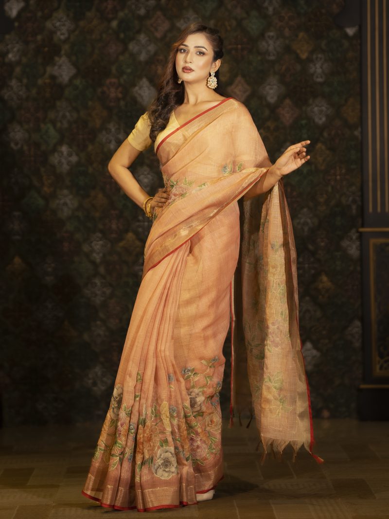 Light Peach Colored Casual Wear Saree