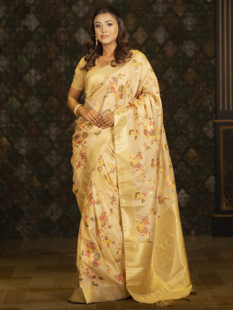 Party Wear Golden Peach Katan Saree