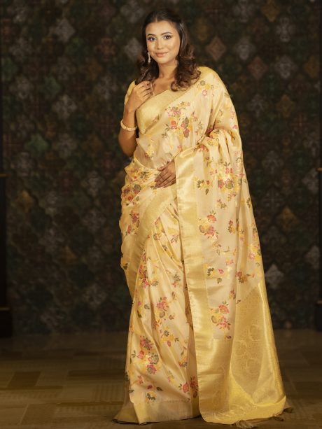 Party Wear Golden Peach Katan Saree