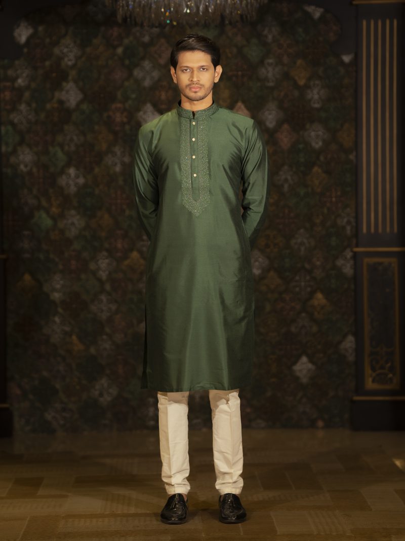 Green Color silk Panjabi For Eid