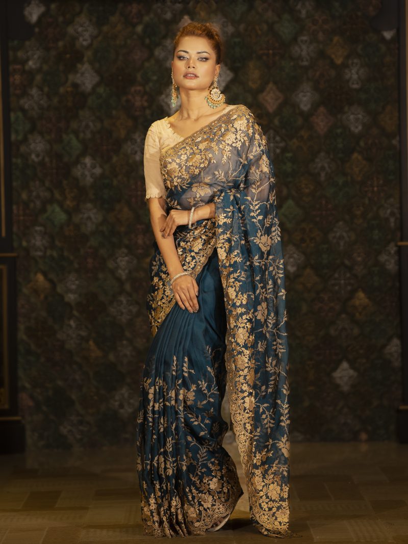 Sea Green Casual Wear Maslin Saree Designed In Jori Cotton Work
