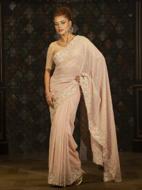 Gorgeous Light Pink Georgette Party Wear Saree