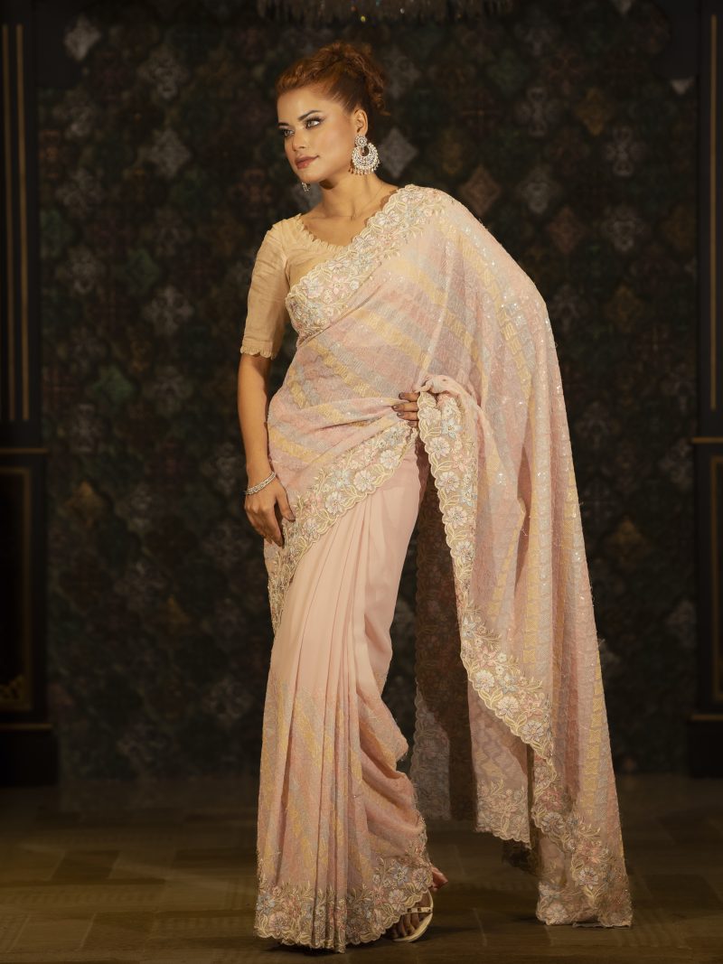 Gorgeous Light Pink Georgette Party Wear Saree