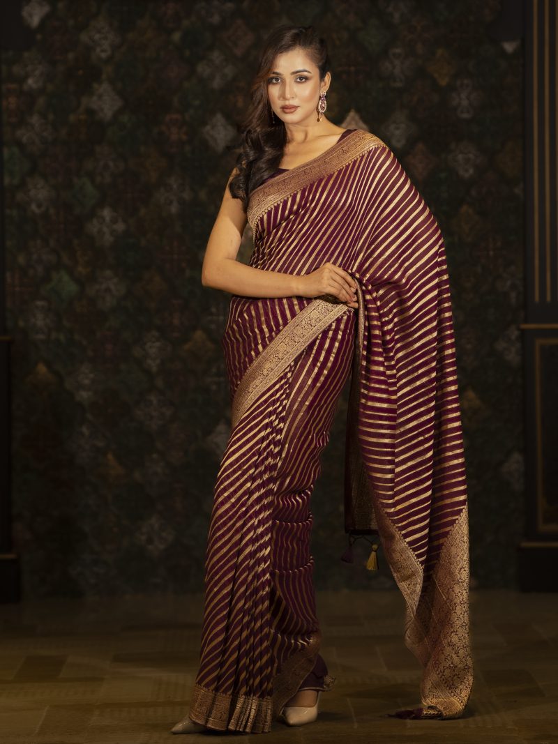 Party Wear Wine Color Georgette Saree - Image 2