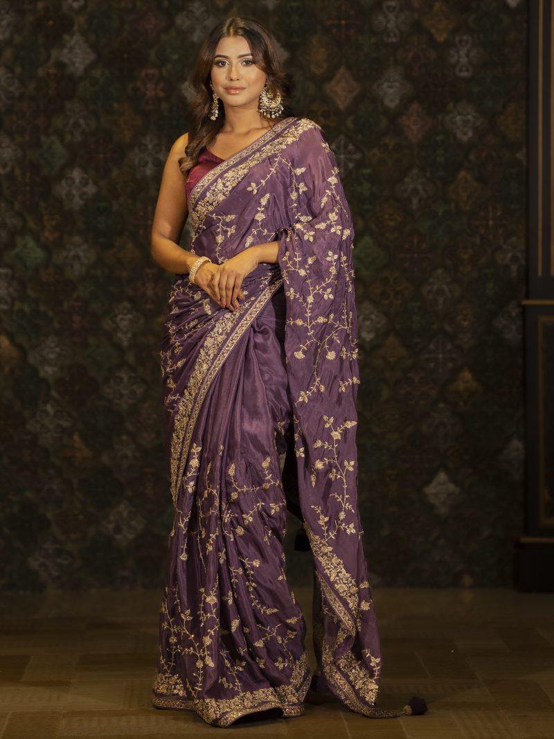 Gorgeous Burgundy Color Party Wear Silk Saree Designed and Crafted in Jori Work