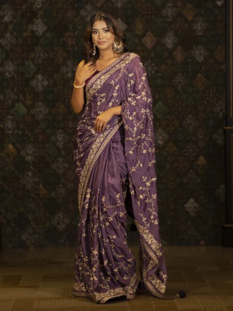 Gorgeous Burgundy Color Party Wear Silk Saree Designed and Crafted in Jori Work