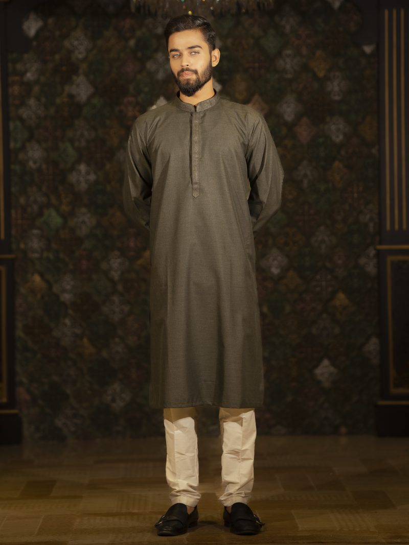 Casual wear Gray Color Cotton Panjabi For Eid