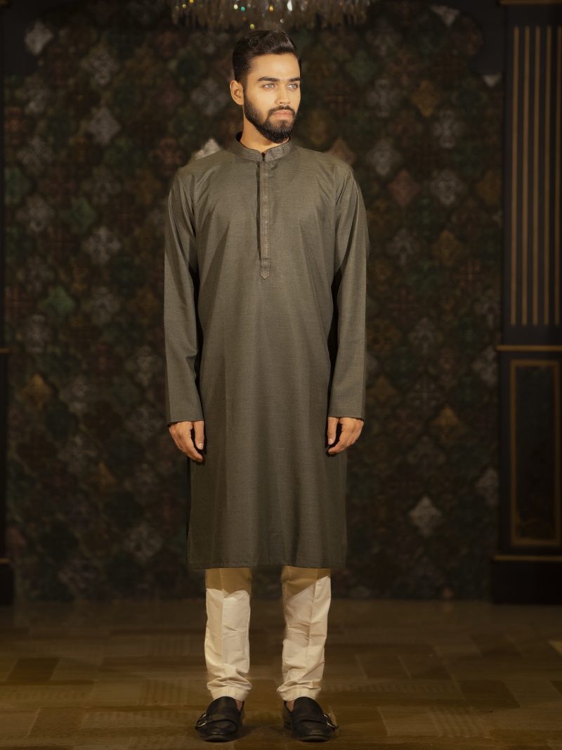 Casual wear Gray Color Cotton Panjabi For Eid
