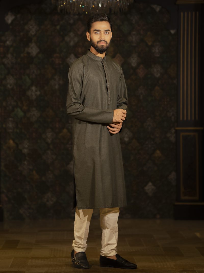 Casual wear Gray Color Cotton Panjabi For Eid