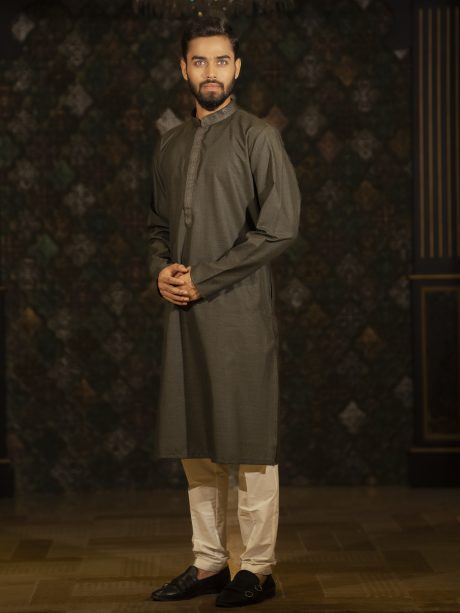 Casual wear Gray Color Cotton Panjabi For Eid