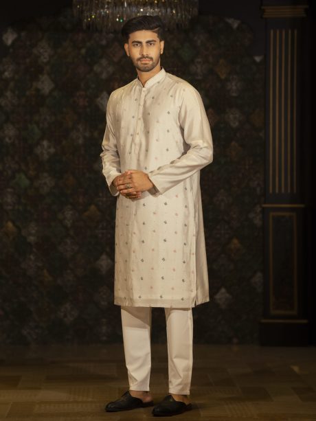 Party Wear Gray Colored Silk Panjabi