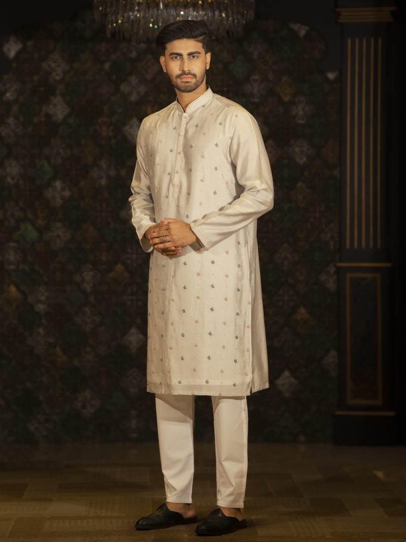 Party Wear Gray Colored Silk Panjabi