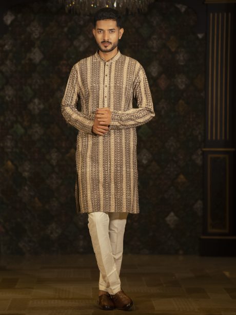 Chocolate Stripe Design Regular Fit Cotton Panjabi