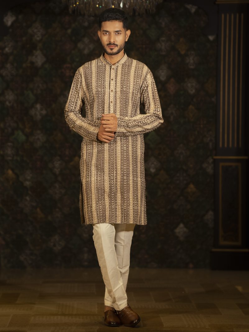 Chocolate Stripe Design Regular Fit Cotton Panjabi