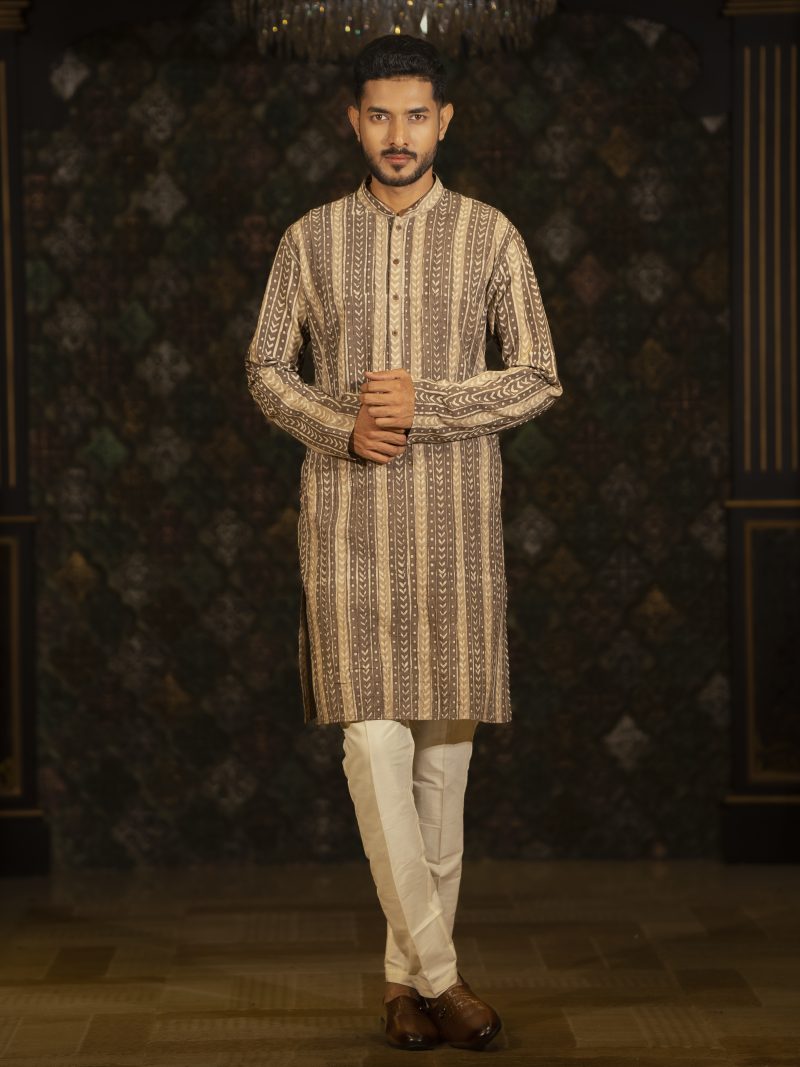 Chocolate Stripe Design Regular Fit Cotton Panjabi