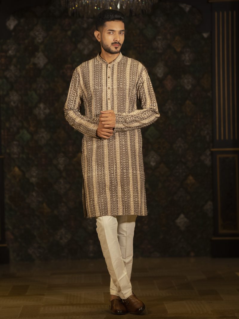 Chocolate Stripe Design Regular Fit Cotton Panjabi