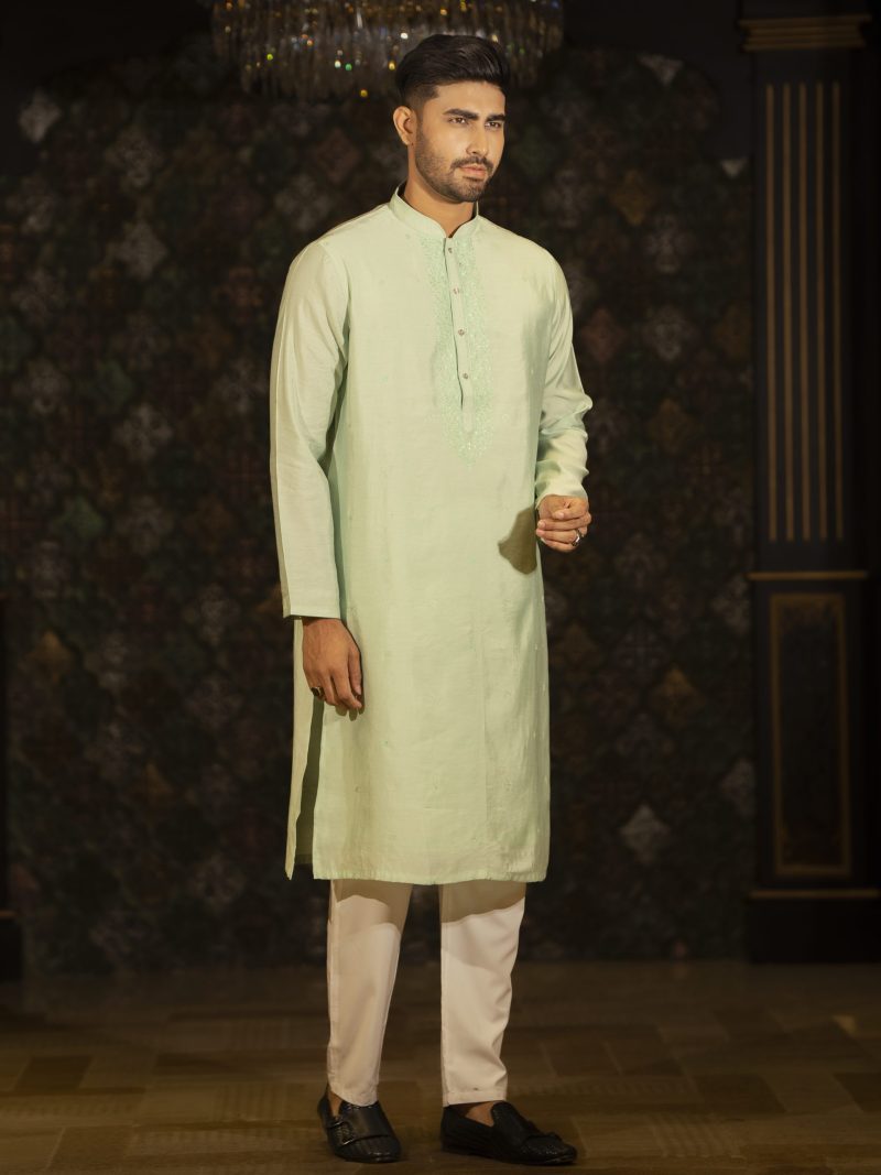 Marcelis Cotton Sea Green Festive Wear Panjabi - Image 2