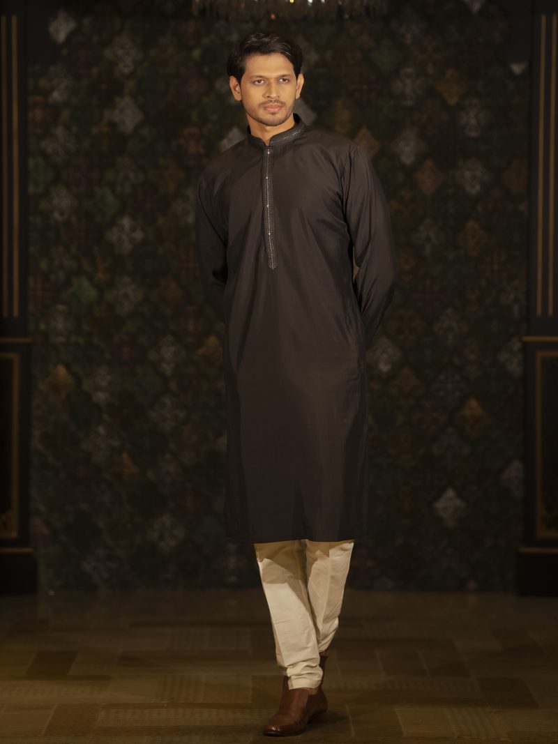 Gorgeous Black Color Regular Fit Silk Panjabi