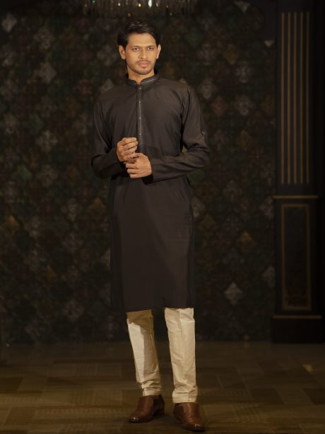 Gorgeous Black Color Regular Fit Silk Panjabi
