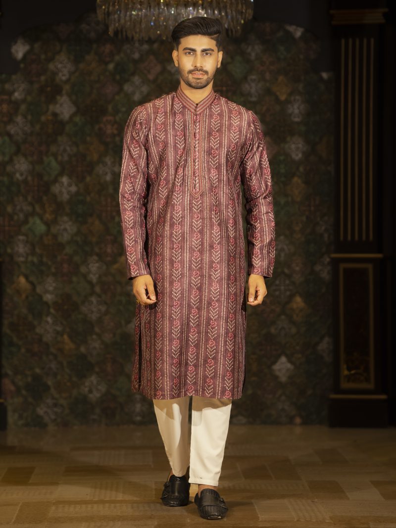 Printed Purple Color Silk Panjabi