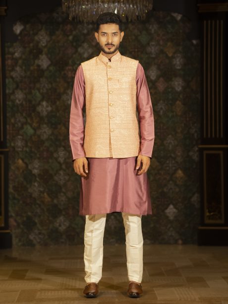 Sublime Pink Color Party Wear Waist Coat