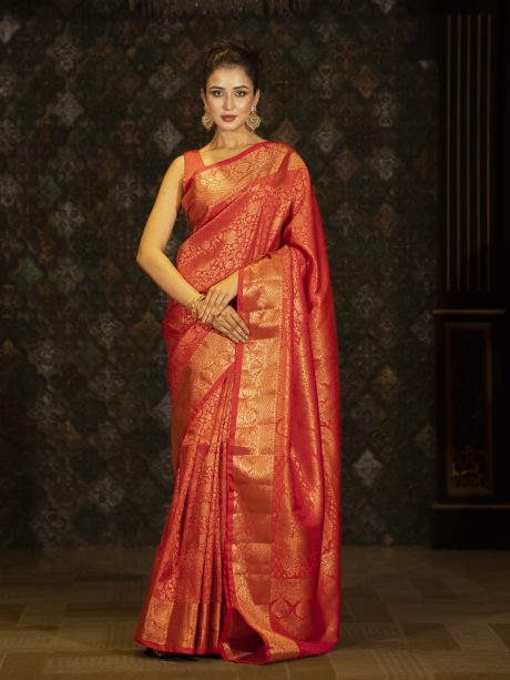 Plum Texture Red Colored Kanchipuram Saree