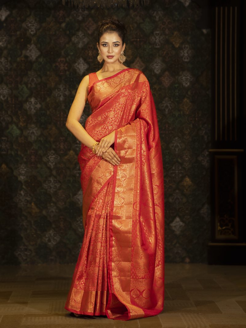 Plum Texture Red Colored Kanchipuram Saree