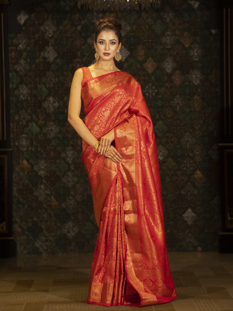 Plum Texture Red Colored Kanchipuram Saree