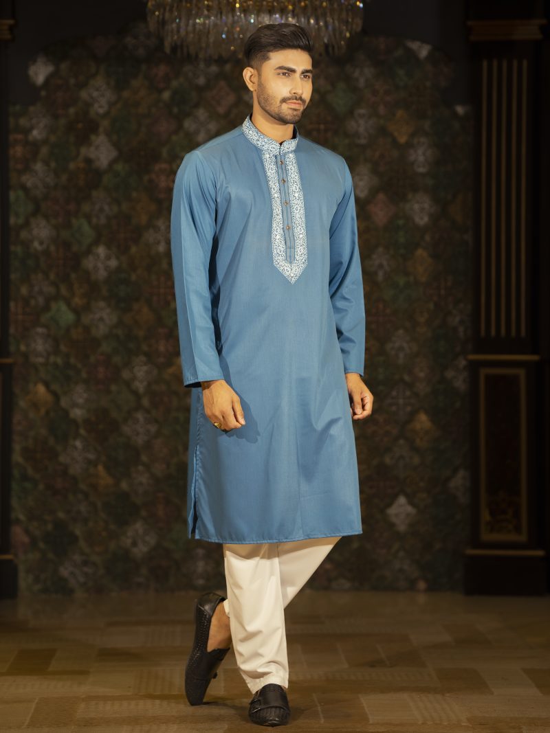 Party Wear Blue Cotton Panjabi