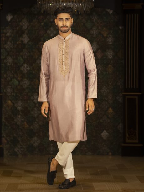 Hand Crafted Petal Pink Color Panjabi For Eid