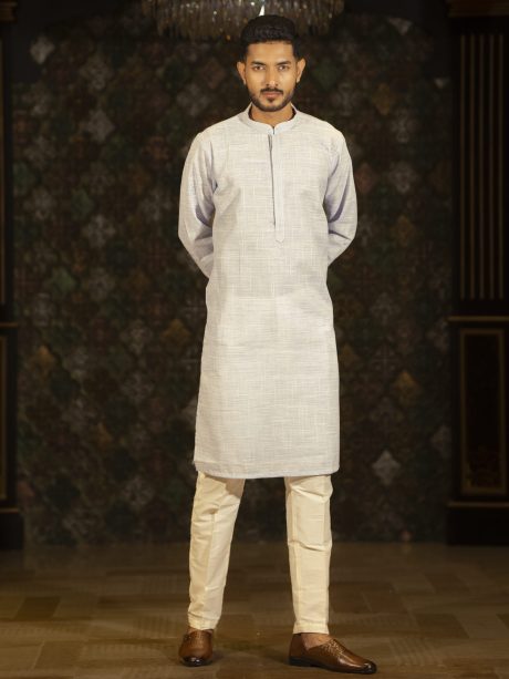 Festive Wear Gray Colored Cotton Panjabi