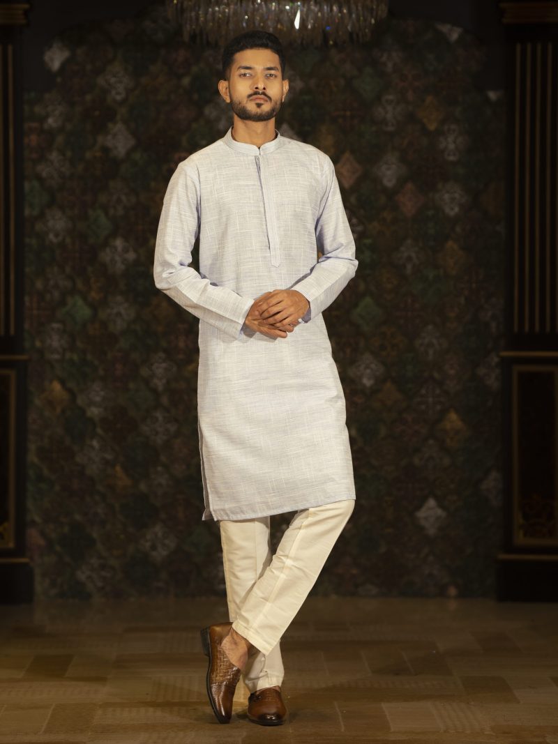 Festive Wear Gray Colored Cotton Panjabi