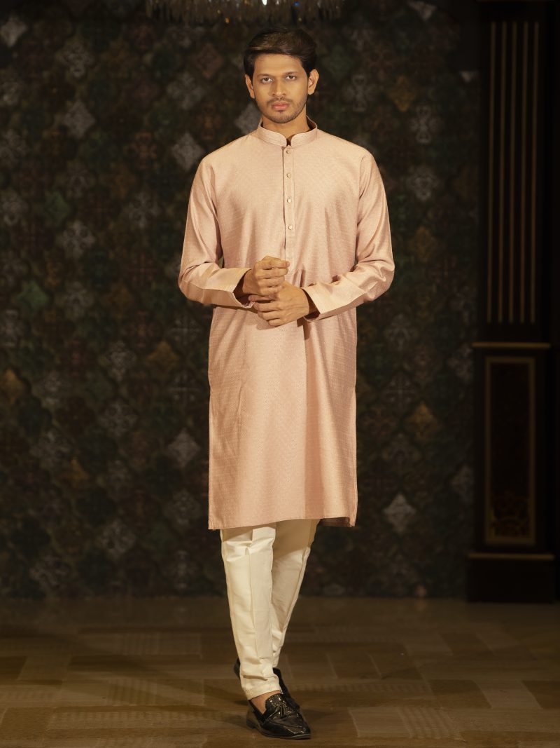 Gorgeous Pink Color Party Wear Cotton Panjabi