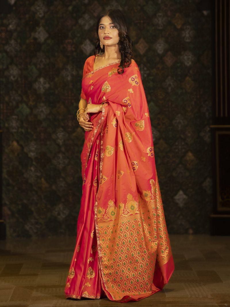 Party Wear Mina Katan Silk Saree Designed in Vibrant Pink Color