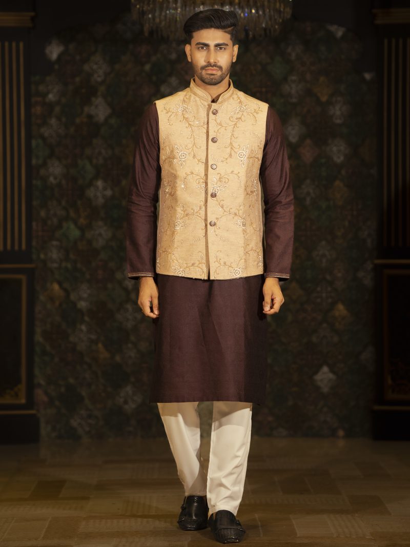Incredible Looking Rose Gold Color Party Wear Koti Set