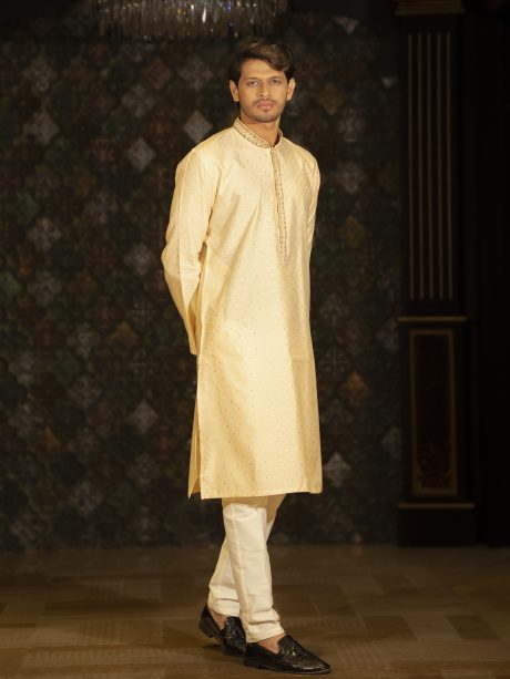 Gorgeous Golden Color Party Wear Cotton Panjabi