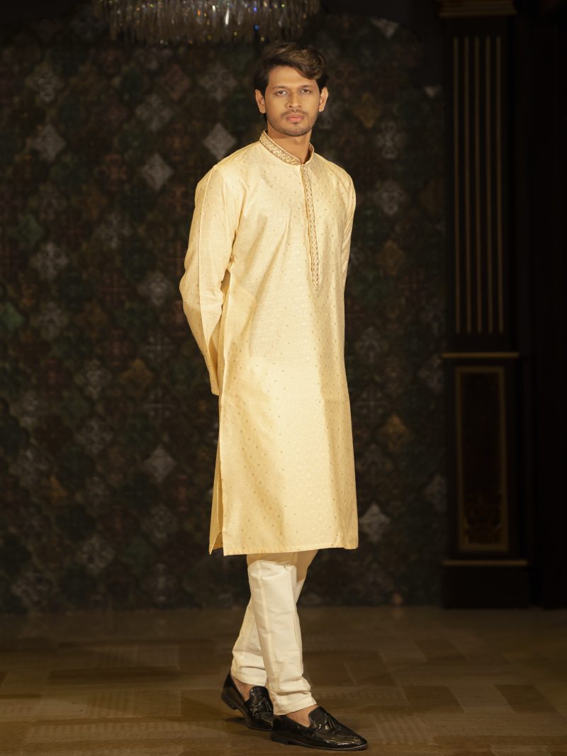 Gorgeous Golden Color Party Wear Cotton Panjabi
