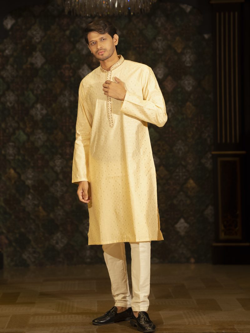 Gorgeous Golden Color Party Wear Cotton Panjabi