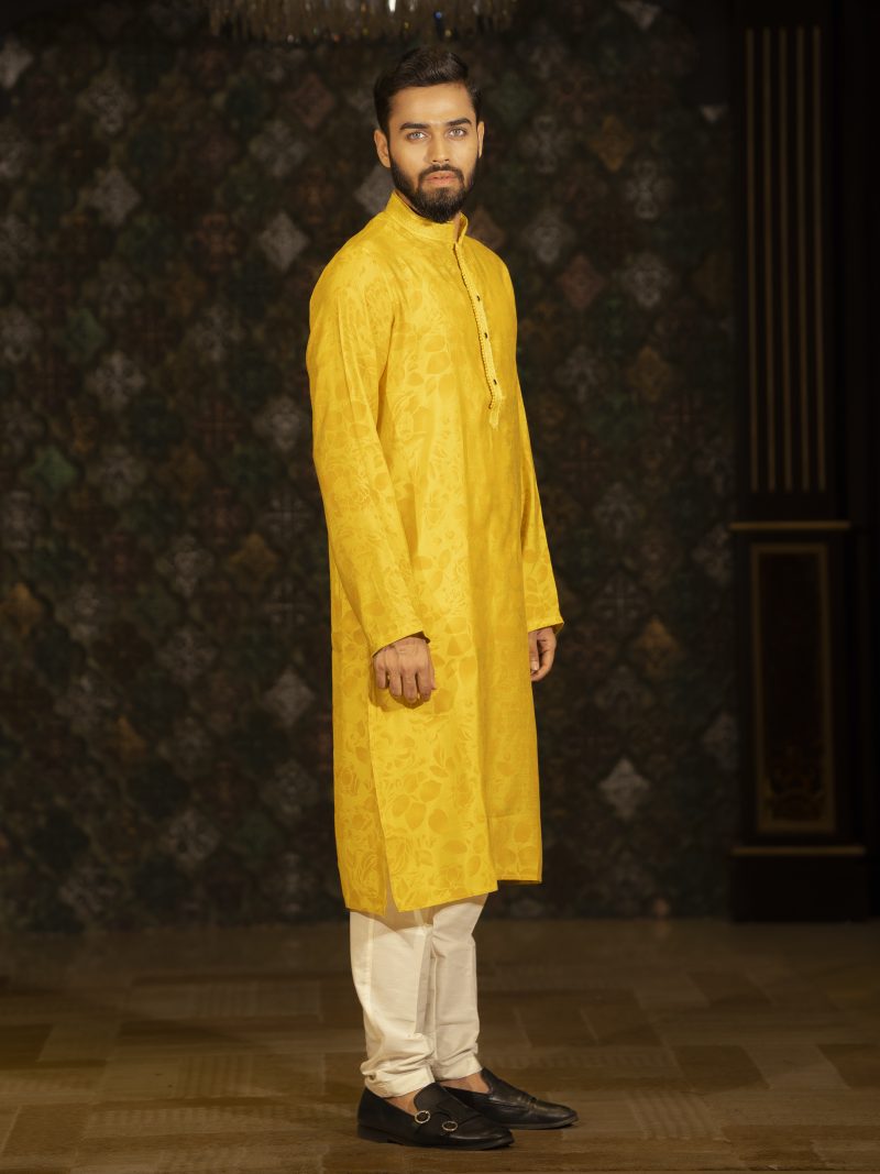 Casual Wear Yellow Color Cotton Panjabi
