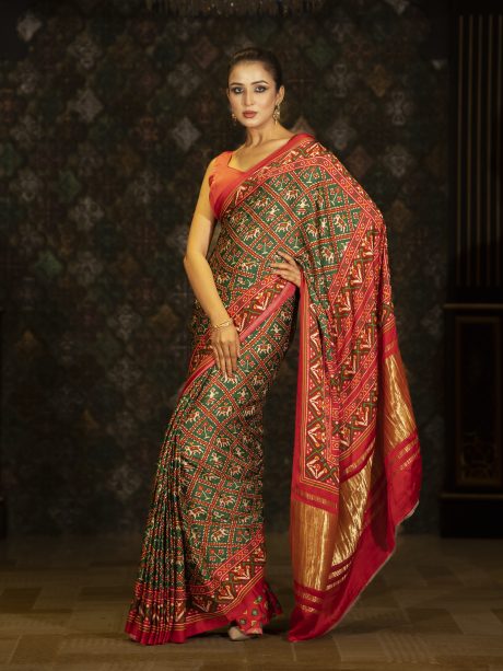 Casual Wear Green Saree Designed In Ajrakh Print