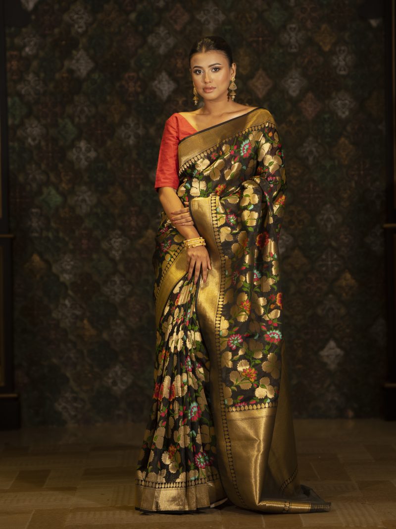 Black Color Casual Wear Silk Saree